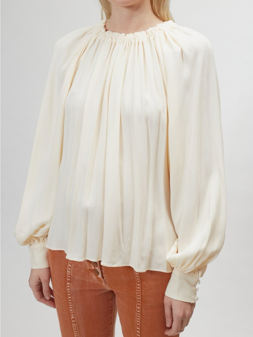 Ulla Johnson mirabella Women's Cream Long-Sleeve Pleated Blouse long sleeve 6